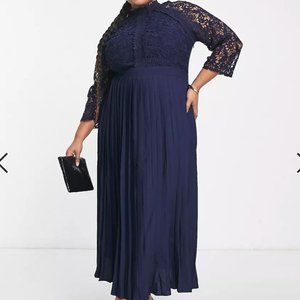 Little Mistress Plus lace detail midaxi dress in navy